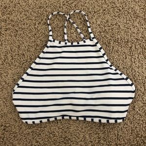 high-neck striped bikini top